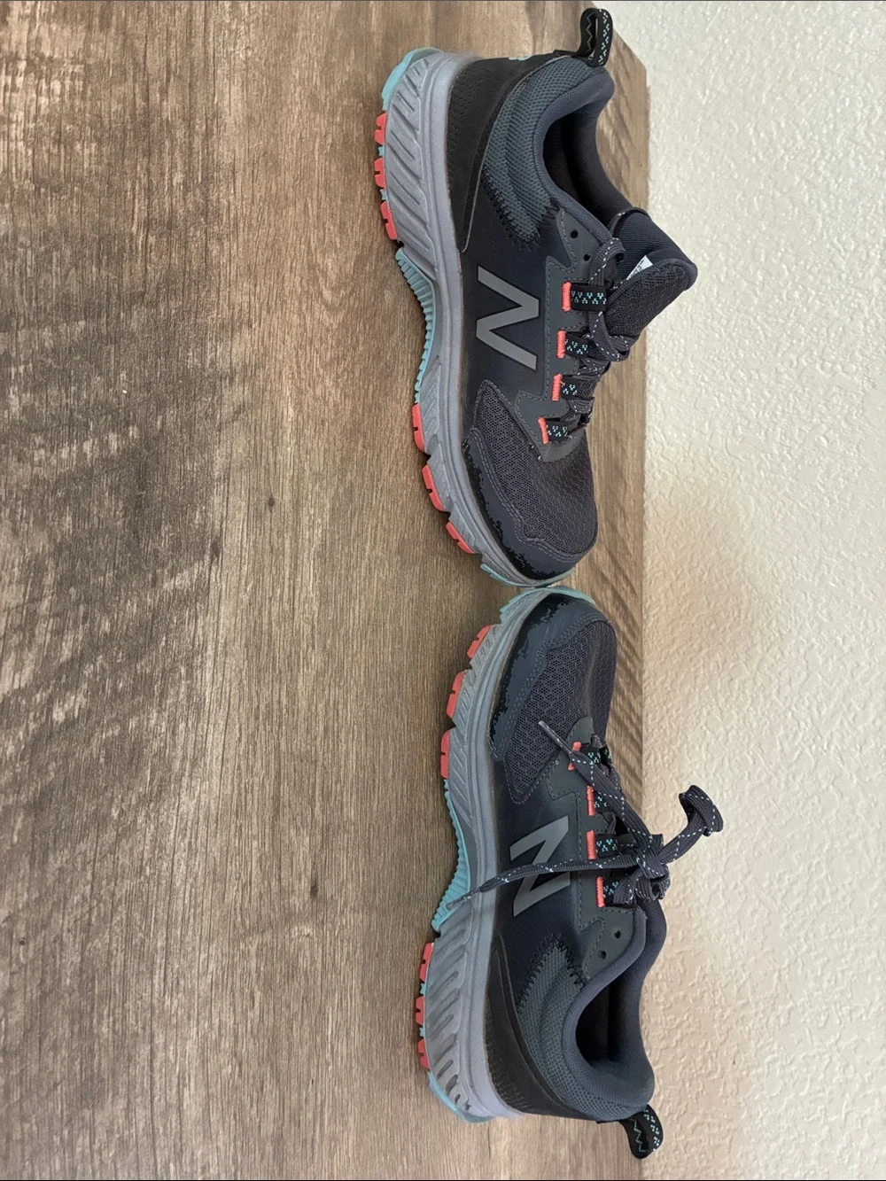 Like New: New Balance Acteva Trail Navy Blue Sneakers with Coral & Blue Accents